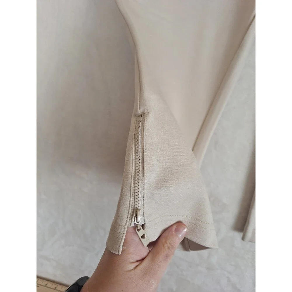 Belle Kim Gravel Petite Crop Ponte Pants Tan Womens 10 Pull On Pockets